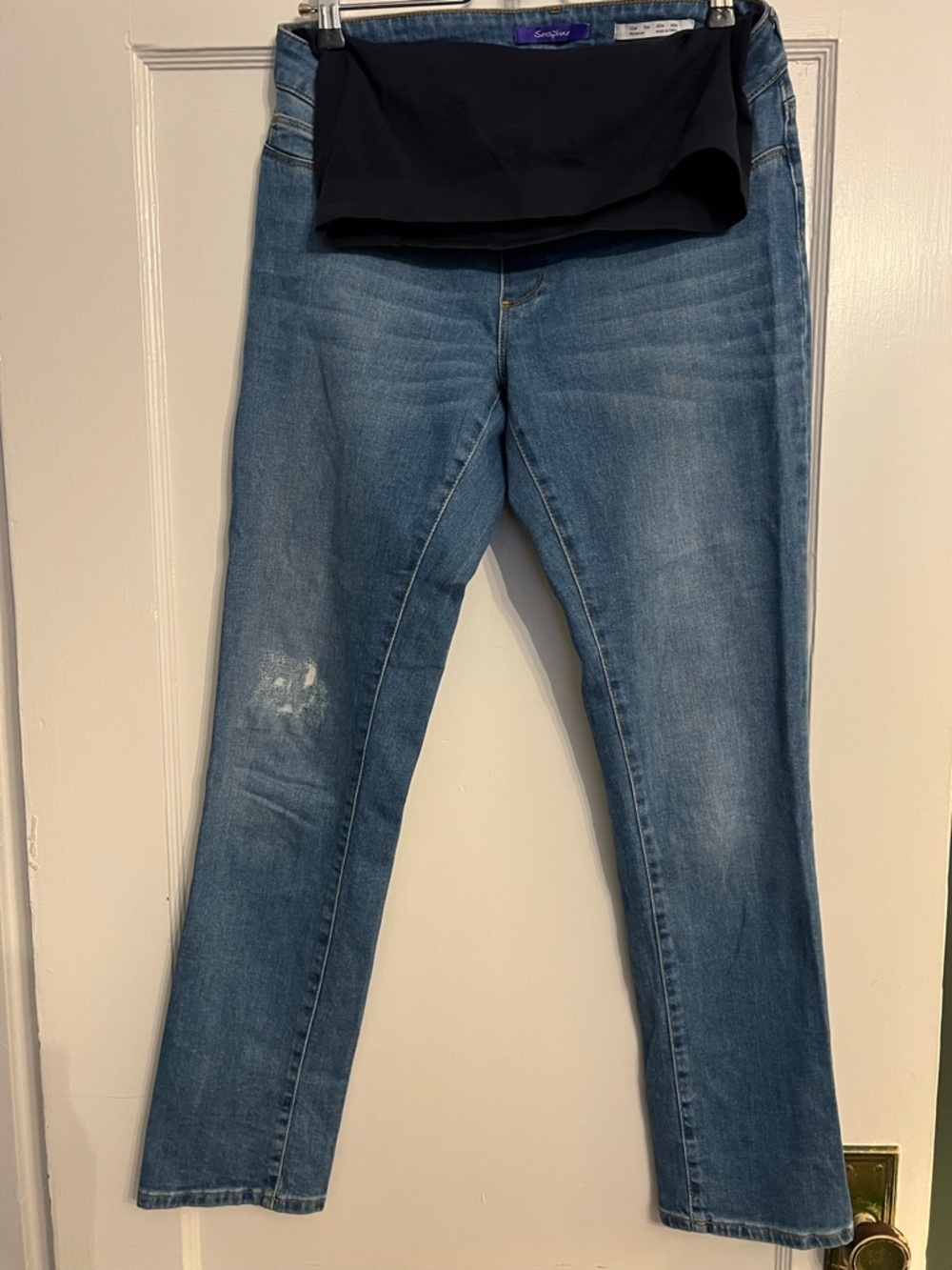 Seraphine Blue Straight-Leg Maternity Jeans with over the bump support